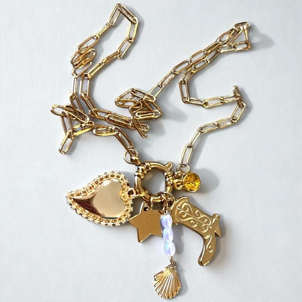 Gold Toned Charm Necklace Coastal Cowgirl